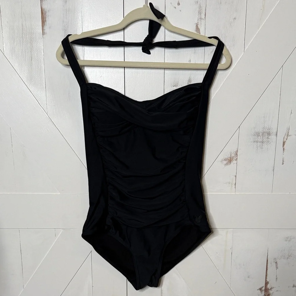 Disney Black Halter Ruched One Piece Swimsuit
